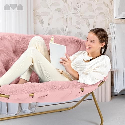 Milliard Double Cozy Chair/Faux Fur Saucer Chair for Bedroom/X-Large Loveseat, Pink thumbnail 3