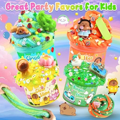 LAWOHO 6 Pack Capybara Slime Kit, Cloud Butter Clear Crunchy Slime with Slime Add-Ins, Non-Sticky Bingsu Slime Toys for Stress Relief, DIY Capybara Party Favors for Birthday Goodie Bag Stuffers thumbnail 5