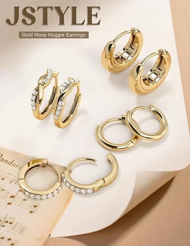 Jstyle Small Hoop Earrings for Women Trendy 14K Gold Plated Huggie Earrings Hypoallergenic Cartilage Earring Stack Huggie Hoops Earring Sets for Multiple Piercing thumbnail 5