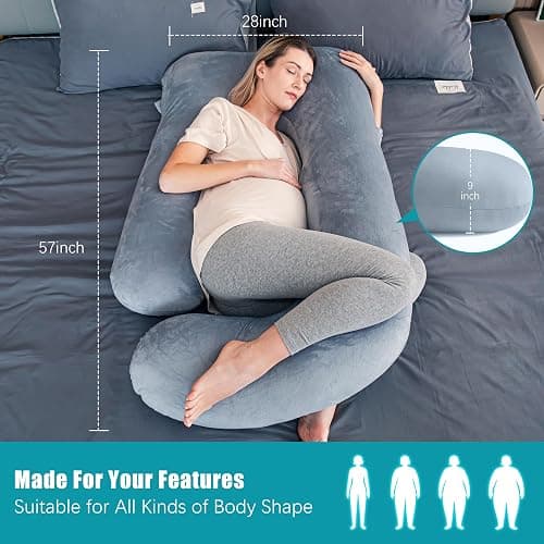 Cute Castle Pregnancy Pillows, Soft U-Shape Maternity Pillow with Removable Cover - Full Body Pillows for Adults Sleeping - Pregnancy Must Haves - Jumbo 57 Inch - Grey thumbnail 2