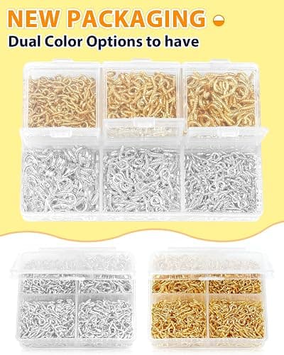FIVEIZERO 600pcs Small Eye Pins for Jewelry Making & DIY Crafts, Mini Eyelet Screws for Art Projects & Bead Charms, Tiny Eye Hooks for Crafts (Gold & Silver, 3 Sizes) thumbnail 4