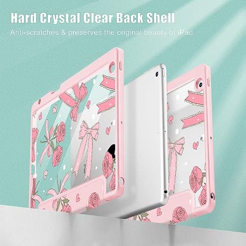 Tuiklol for iPad 10.2 case 2021 Gen 9th Release Built in Pencil Holder - Trifold Stand-Auto Wake/Sleep TPU Protection Stand Clear Back Cover for 2020 2019 [8th/7th] iPad 10.2 Case, Bow & Rose thumbnail 4