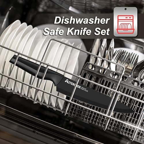 Knife Set, Astercook 21 Pieces Knife Sets for Kitchen with Block, Dishwasher Safe Kitchen Knife Set with Built-in Sharpener, German Stainless Steel Black Knife Block Set Mothers Day Gifts thumbnail 7