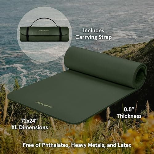 Retrospec Solana Yoga Mat Thick 1/2in Non-Slip Workout Mat with Nylon Strap - 72x24in Exercise Mat for Pilates, Stretching & Fitness - BPA Free, Easy Clean thumbnail 2