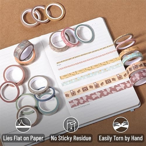 Mr. Pen- Washi Tape Set, 21 Rolls, Assorted Sizes, Vintage Charm Design, Washi Tape for Journaling thumbnail 5