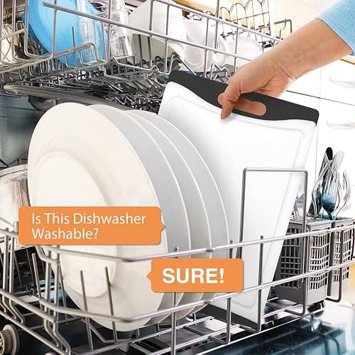 Extra Large Cutting Boards, Plastic for Kitchen (Set of 4) Dishwasher Chopping Board with Juice Grooves, Easy-Grip Handles, Black, Empune thumbnail 7