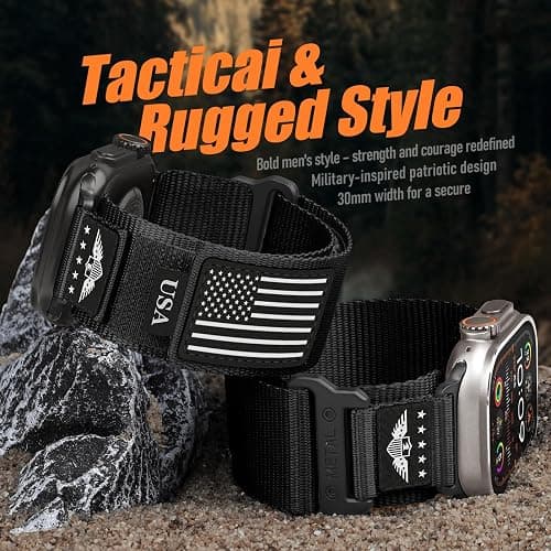 Rugged Nylon for Apple Watch Ultra 2/ Ultra 3 Band Series 11/10/9/8/7/6/5/4/3/SE iWatch Bands Men,Soft Woven Stars-Stripes Flag Wristbands Strap for Apple Watch Ultra 3/2/1 49mm 46mm 45mm 44mm 42mm thumbnail 6