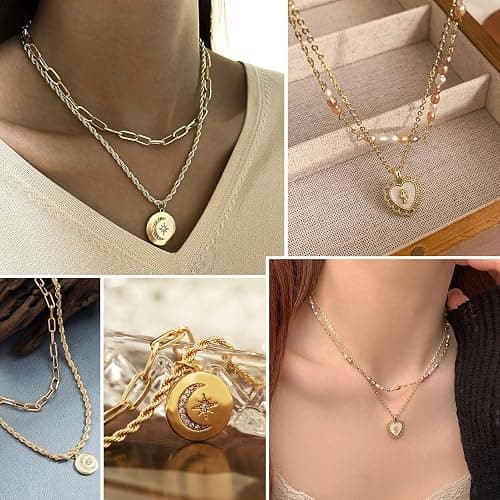 17IF 38-59 Pcs(9-8 Pack) Gold Plated Jewelry Set for Women With 8 Necklace 12 Bracelet 27 Ring 12 Pair Earring Hoop Simple Sparkle for Happy thumbnail 6