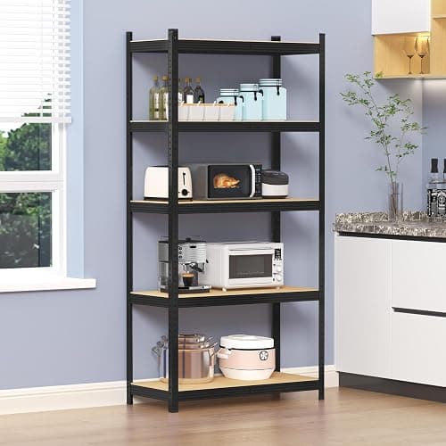 Topeakmart 5-Tier Utility Shelves, Metal Storage Shelves Garage Shelving Unit Adjustable Garage Storage Shelves Storage Racks Heavy Duty Shed Shelving- Black, 35.5 x 16 x 71 Inch thumbnail 6