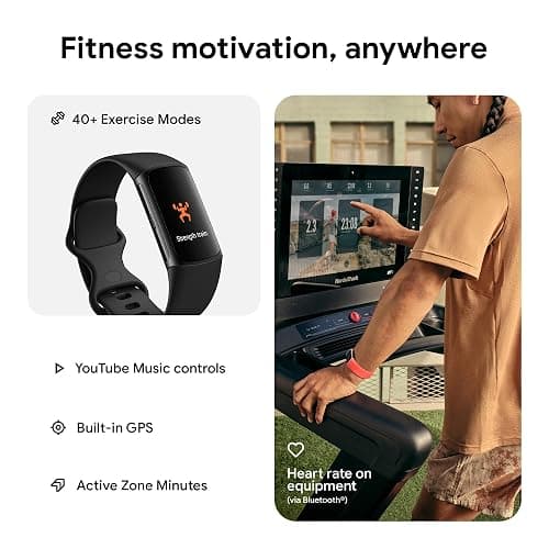 Fitbit Charge 6 Fitness Tracker with Google apps, Heart Rate on Exercise Equipment, 6-Months Premium Membership Included, GPS, Health Tools and More, Obsidian/Black, One Size (S & L Bands Included) thumbnail 4