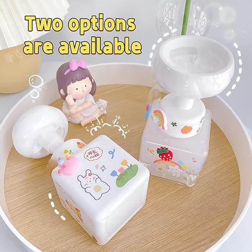 WJCCLYJC Flower Foam Dispenser Pump Bottle-250ml Reusable Plastic Soap Dispenser for Shampoo, Hand Soap&Bath, Includes Cute Stickers, Perfect for Kids Bathroom Or Kitchen (Transparent) thumbnail 3