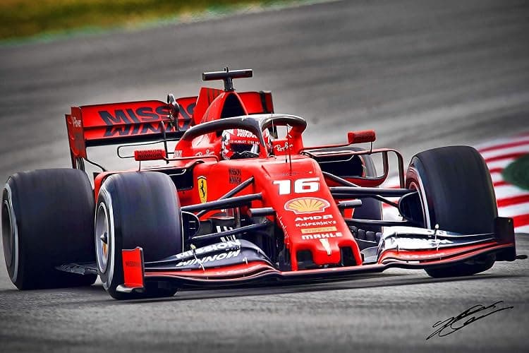 Art Print Poster of XOTIKS Ferrari F1 Formula 1 Racing with Pre-Printed Charles Leclerc Autograph - Premium High Gloss Art Print Poster. (780P) (24”x36”) - Image 1