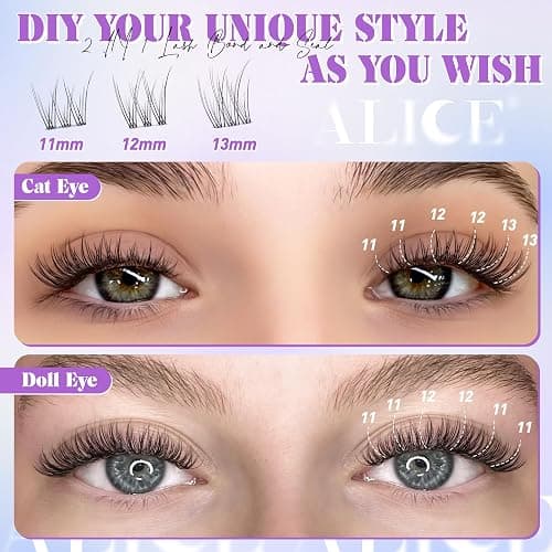 ALICE Natural Lash Clusters Kit - Clear Band Wispy Lash Extension C Curl 11-13mm 162pcs - Individual Lashes With Glue Bond, Seal, and Tweezers for DIY at Home thumbnail 7
