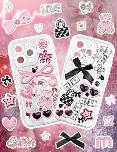 RQAYE Junk case charms,Junk Phone Case Charms Kit,Pink Charms for Customizing Diy Cases,With Cute Bow,Flatback Pearls thumbnail 3