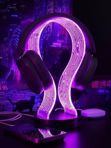 CoolGift Mart Light Up Headphone Stand with 16 Color Lights, PCB Pattern Acrylic Headset Stand with 1 USB and 1 Type-C Charging Ports, Gifts for Gamers Men and Music Lovers thumbnail 4