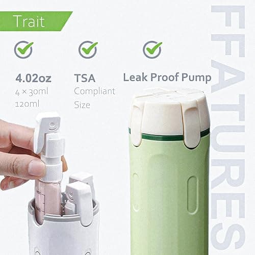 4 in 1 Travel Dispenser Bottles Shampoo Refillable Leak Proof TSA Compliant Size Containers Toiletries Toiletry with Pump Design Portable Organizer Conditioner Lotion Cream Vacation (White) thumbnail 3