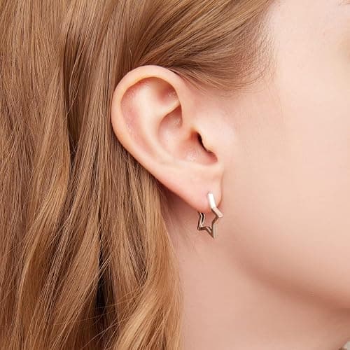 BISAER Star Earrings 925 Sterling Silver Cute Hoop Earrings for Women Hypoallergenic Small Sleeper Tragus Hoop Earrings Cartilage Jewelry Gifts thumbnail 2