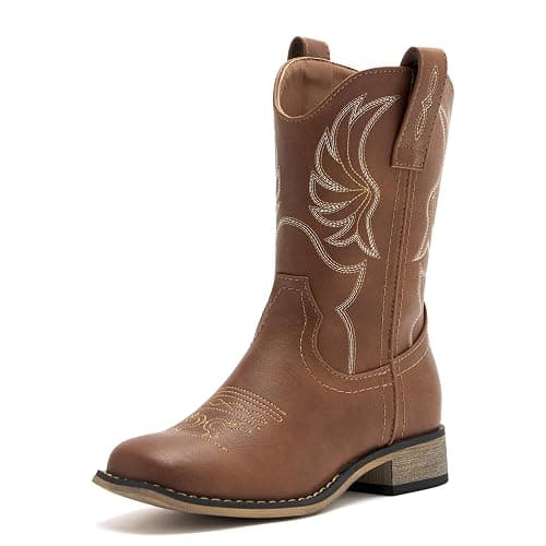 Kids Western Boots for Boys Girls Embroidered Cowgirl Cowboy Boots Square Toe Mid Calf Riding Shoes Little Kid/Big Kid - Image 1