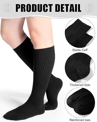 Shihanee 3 Pairs Women Cashmere Cotton Knee High Socks Long Ribbed Knit Slouchy Boot Socks Soft Warm for Women Girls thumbnail 2