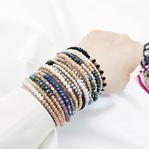 SROBENZ 35Pcs Delicate Boho Beaded Bracelets Multi Layer Versatile Statement Bracelets Stackable stretch Cuff Sparkly Glass Crystal Beads bracelets thumbnail 7