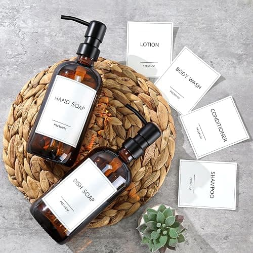 GMISUN Amber Glass Soap Dispenser, 2 Pack Bathroom Hand Soap Dispensers with Stainless Steel Pump, 17 Fl Oz Kitchen Hand and Dish Soap Dispenser Set, Modern Vintage Liquid Brown Soap Dispensers Bottle thumbnail 8