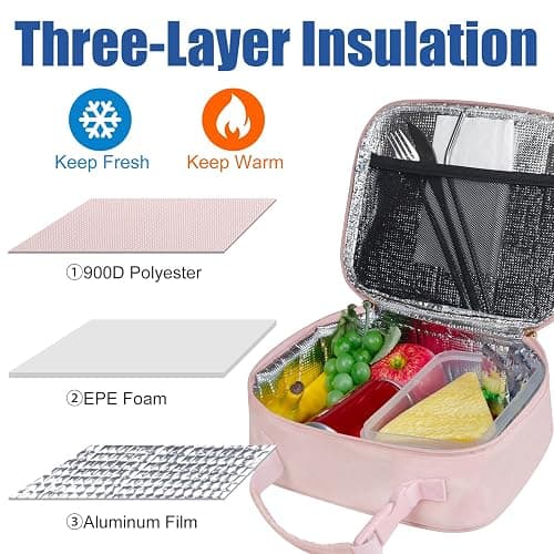 Aosbos Puffer Lunch Bag for Women Lunch Box Insulated Lunch Bags Mini Cooler Bag Lunch Kit Adult Reusable Snack Bag Kids Boite a Lunch Enfant for Work Picnic Outdoor (Pink) | 5L Capacity,5H Cold Insulation,Easy Clean Lining, Dual Metal Zippers,Water-Resistant thumbnail 5