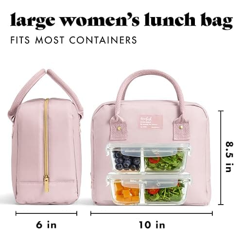 Fit & Fresh Bloomington Lunch Bag for Women - Insulated Large Lunch Box for Work with Containers, Leak-Resistant, Stain-Resistant, Zipper Closure, Mauve thumbnail 3