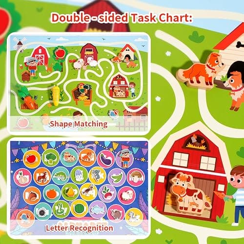 INIFEIDALA Montessori Farm Learning Game for Toddlers 3-5 | Wooden Activity Board,Challenge Cards,Fine Motor Skills,Sorting & Letter Matching,Screen-Free Educational Toy thumbnail 5