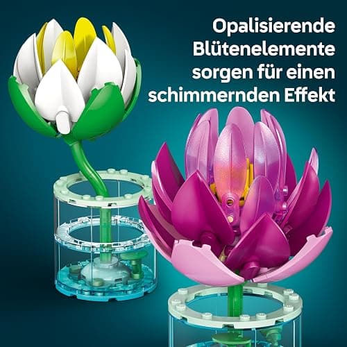 LEGO Botanicals Seerosen - Kunstblumen Set mit 2 künstlichen Topfpflanzen in transparenten Vasen - DIY Kinderzimmer Deko - Geschenk für Mädchen ab 9 Jahren & Erwachsene Blumenliebhaber - 11511 thumbnail 4
