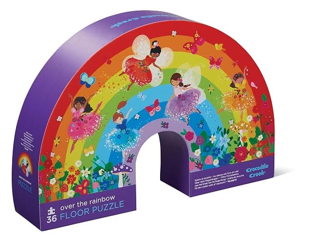 Crocodile Creek 36-Piece Jigsaw Floor Puzzle - Fun Floor Puzzles for Kids Ages 3-5 - Heavy-Duty Shaped Box for Storage - Over The Rainbow - 27" W x 20" H Finished - Image 1