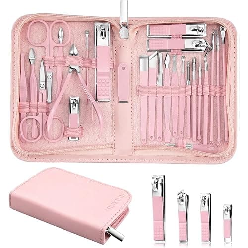 MINKINH 26-Piece Manicure Set for Women, Pink At-Home Nail Care Kit | Carbon Steel Nail Clippers, 410 Stainless Steel Tools, PU Organizer Case for Pedicure, Cuticle, Facial and Daily Self-Care - Image 1