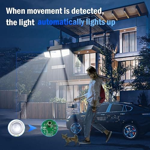 daphino 2500LM Solar Lights Outdoor with Motion Sensor,3 Head 270° Wide Angle Street Area Lights, IP65 Waterproof Security Lighting with 3 Modes(Non-Remote,2 Pcs) thumbnail 7