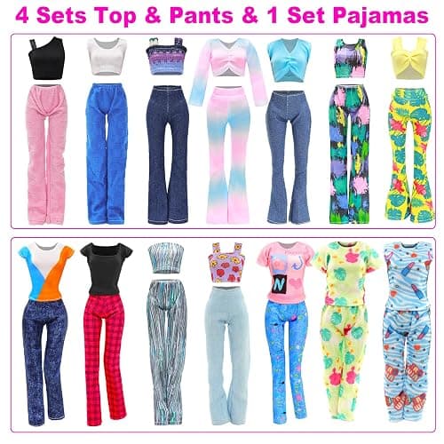 BARWA 30 PCS Doll Clothes and Accessories Casual Sport Sweet Outfits Pajamas Top and Pants Shorts High Heel Flat Shoes for 11.5 Inch Girl Doll thumbnail 4