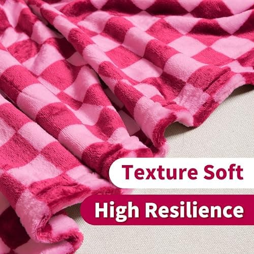 FY FIBER HOUSE Checkered Flannel Fleece Throw Blanket Soft Cozy Checkerboard Grid Print Chessboard Gingham Pattern Blankets for Bed Couch Sofa, 50"x60", Hot Pink - Hot Pink - 50"X60" thumbnail 6