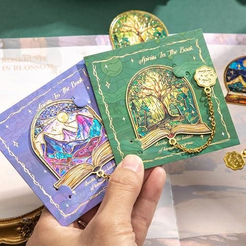 4pcs Metal Bookmarks with Chain, Inspirational Book Marks Set Featuring Books, Mountains, Stars, Forest & River - Perfect Book Markers Gift for Book Lovers, Readers, Kids, Teens, Men, Women, Adults thumbnail 4