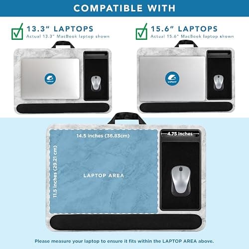 LAPGEAR Home Office Pro Lap Desk with Wrist Rest, Mouse Pad, and Phone Holder - White Marble - Fits up to 15.6 Inch Laptops - Style No. 91591 thumbnail 4