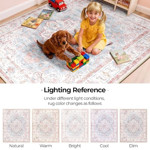 CAPALOCA Machine Washable Rugs Nursery Rug 5x7 Cute Girl Non Slip Low Pile Water Repellent Soft Print Pattern for Bedroom Indoor Decor Kids Playroom Pinkblue thumbnail 7