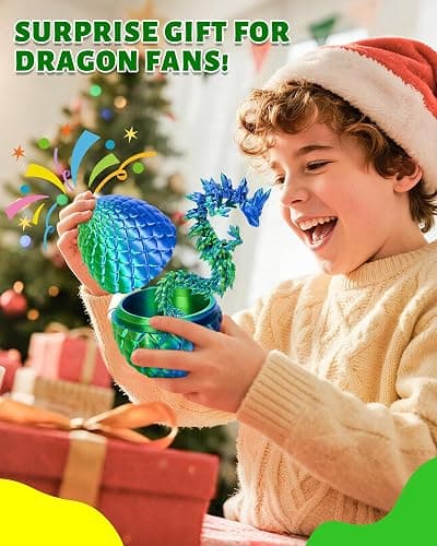 TBOLINE 12" 3D Printed Dragon Egg, Christmas Stocking Stuffers for Kids Boys, Cool 3D Printer Articulated Crystal Dragon Toy for Boys Kid Teen, Animals Fidget Toy Dinosaur Eggs for 5-7 4-6 8-12 thumbnail 7