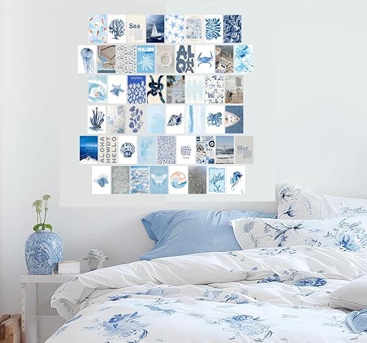Beach Coastal Surf Wall Art - 4x6 Inches Set of 50 UNFRAMED Collage Posters & Prints - Blue Retro Beach Wall Decor - Summer Cowgirl Nautical Beachy Room Decor - Ocean Surfboard Granddaughter Room Wall Decor thumbnail 6