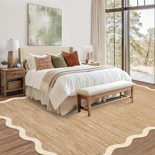 Garvee Scalloped Washable Area Rugs 8x10 Rug for Living Room Non Slip Throw Rugs Large Bedroom Rug Modern Low Pile Non Shedding Stain Resistant Carpet for Dining Room Office Classroom, 8'x10' Brown thumbnail 3