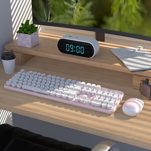 UBOTIE Colorful Computer Wireless Keyboard Mouse Combos, Typewriter Flexible Keys Office Full-Sized Keyboard, 2.4GHz Dropout-Free Connection and Optical Mouse (Pink-White) thumbnail 2