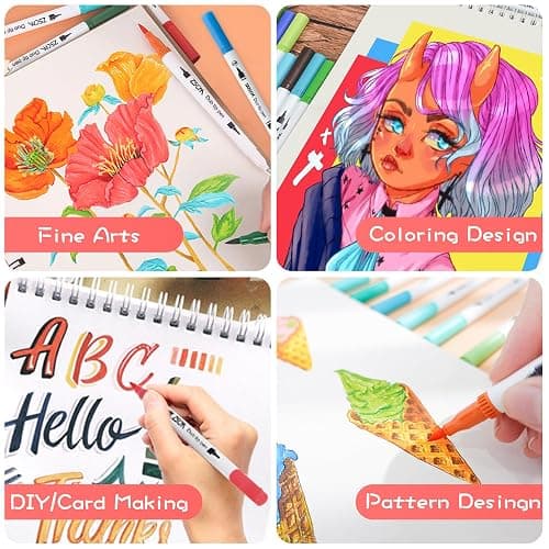 ZSCM Art Duo Tip Brush Markers Set, 60 Colors Fine Brush Tip Artist Drawing Pens Set with Coloring Book, for Adult Sketching Journal Planner School Supplies Gifts thumbnail 6