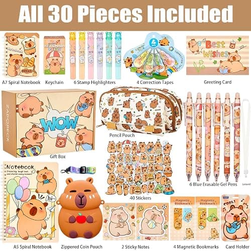 Zadoreck Cute Capybara Stationery Gift Set for Kids,30 Piece Animal Theme School Supplies Kit with Pencil Case,Notebook & Stickers,Practical and Fun for Birthday,Easter& Festivals Gift Girls Boys thumbnail 3