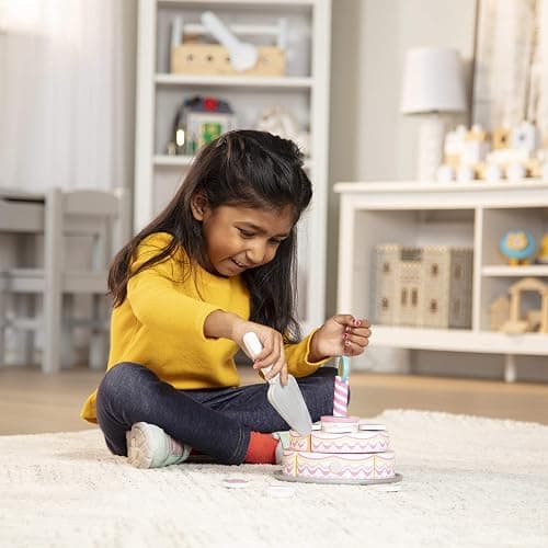 Melissa & Doug Triple-Layer Party Cake Wooden Play Food Set - Birthday Cake Pretend Food Play Set for Toddlers, Kids Ages 3+ thumbnail 8