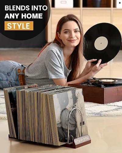 BS-VOG Vinyl Record Storage Stand, Expandable Record Holder for 30-70 LPs, Now Playing Display Rack for Albums, Wood & Metal Sturdy Vinyl Stand for Home Decor & Music Lovers thumbnail 7