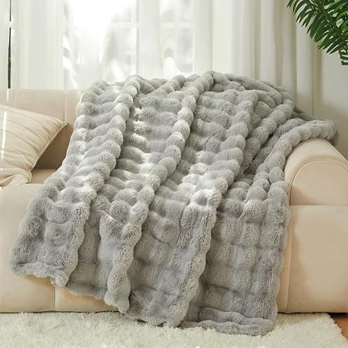 The Malibu Blanket - LuxeComfort Faux Fur Bubble Blanket 60"x70" Pebble Grey - Luxuriously Soft, Elegant, Reversible Design, Home Décor, Picnics, and Travel (Pebble Grey, Oversized Throw 60x70) - Image 1