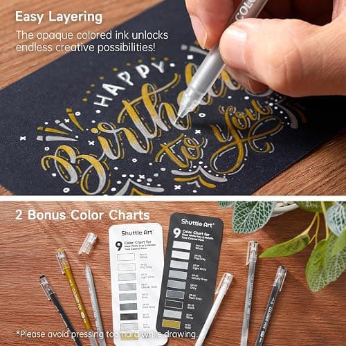 Shuttle Art Colored Pens, 22 Black White Gray & Metallic Tone Colors Cute Journal Pens 0.6mm Fine Point Colored Gel Pens for Black Paper Writing Drawing Journaling Note Taking School Office Home thumbnail 5