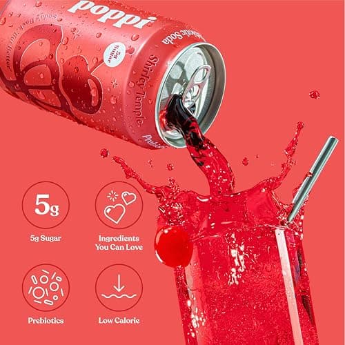 Poppi Sparkling Prebiotic Soda Beverage with Apple Cider Vinegar, Seltzer Water and Fruit Juice, Shirley Temple, 12 Fl Oz, Pack of 12 thumbnail 4