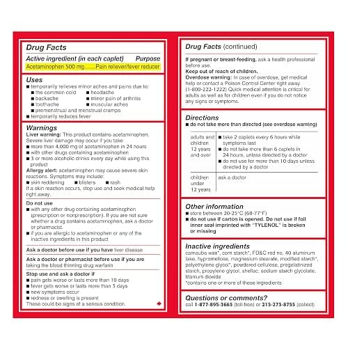 Tylenol Extra Strength Caplets with 500 mg Acetaminophen, Pain Reliever and Fever Reducer for Headache, Backache, Toothache & Minor Arthritis Pain Relief, 100 Count - 100 Count (Pack of 1) thumbnail 7