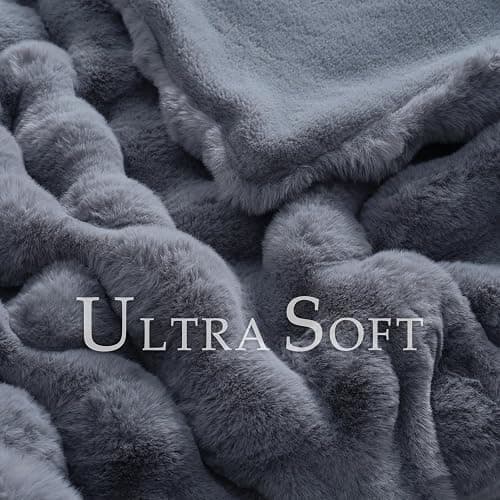 BENVWE Faux Fur Throw Blanket for Couch - Thickened Fluffy Soft Bubble Blanket for Living Room Home Decor - Fathers Day Birthday Gifts for Women Men, Grey, 50" x 60", 1300GSM thumbnail 3